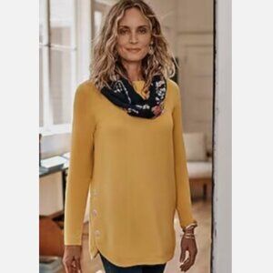 NWT J. Jill Yellow Luxe French Terry Side Button Tunic Top, Size Medium